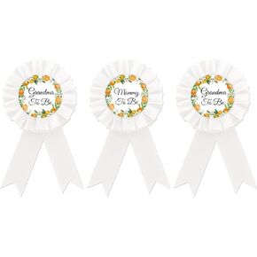Orange Mom To Be Tinplate Badge Pin, 1 Mom To Be Pin, 2 Grandma To Be Pin, Little Cutie Baby Shower Button Pin, White Rosette Badge Pin for Baby Shower, Brooch Buttons for A Little Cutie Is On The Way Party