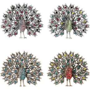 4 PCS Multicolor Rhinestone Crystal Peacock Brooch Pin Lapel Pin for Women (4 colors)