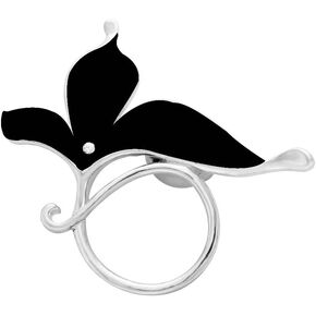 Lovely Enamel Flower Magnetic Clip Eyeglass Holder Brooch Custom Jewelry (Black, Rhodium-Plated-Base-Metal)