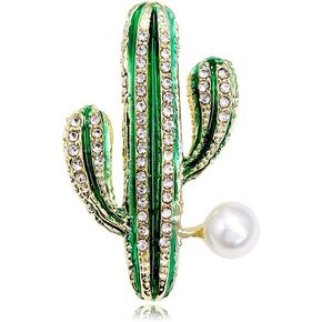 Cute Cactus Brooch Pin for Women Girls Faux Pearl Rhinestone Crystal Lapel Pin Clip Sweater Scarves Hats Backpacks Badge Jackets Corsage Brooches Pins Dainty Jewelry Christmas Birthday Gifts