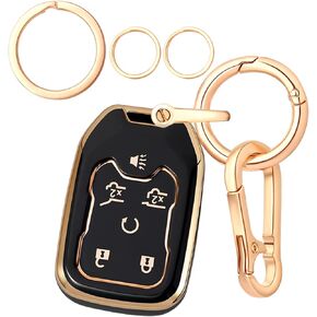LEERLY Key Fob Cover for Chevy Accessories, Key Case with Key Chain Compatible with Chevrolet Suburban Tahoe GMC Terrain Yukon Yukon XL Smart Key 6 Buttons black