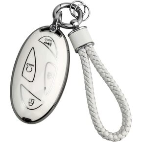 JOYEAR for Toyota Keychain with Key Fob Cover Compatible with 2025 Camry,2021-2024 Venza,Grand Highlander,Hilux,Fortuner, Land Cruiser,2022-2024 Tundra,Corolla Cross,Prius 4 Buttons(Silver-White)