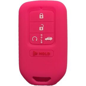 Hot Pink Silicone Key Cover Case Holder Chain Bag Key Fob Case Cover fit for 2015 2016 2017 Honda Civic Accord Pilot CR-V