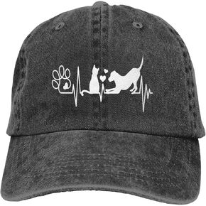 Women's Dog Love Cat Paw Heartbeat Baseball Cap for Men Women, Adjustable Vintage Distressed Washed Dad Hat