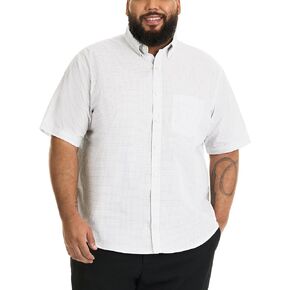 قميص Van Heusen الرجالي الكبير والطويل والخالي من التجاعيد وأكمام قصيرة وأزرار سفلية