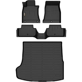 Binmotor-Floor Mats and Cargo Liner Set for Genesis G70 RWD 2019-2024 2025,2 Rows Floor Mats with Cargo Mat Set,Waterproof TPE Rubber Liners for Genesis G70 RWD Trunk Liner Accessories Mats -Black