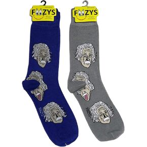Foozys Men’s Einstein Iconic Men Themed Novelty Crew Socks | 2 Pairs Included in Two Colors