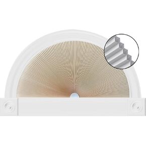 Sunway Half-Circle Arch Window Shades - Cordless Blackout Cellular Blinds, No-Drill Installation, Easy Cut-to-Fit Honeycomb Fabric, Room Darkening Pleated Shades (Radius:24", 1pack,Pale Yellow)