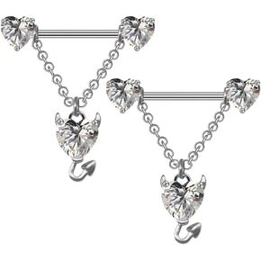 14G Devil Heart Dangle Nipple Rings for Women Girls Stainless Steel Sparkling CZ Love Heart Ball Chain Dangling Nipplerings Nipple Studs Piercing Barbell Body Jewelry in Kuwait