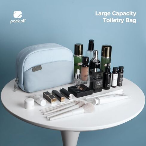 pack all Travel Toiletry Bag for Women and Men, Multi-Compartment Cosmetic Bag, Water-Resistant Makeup Bag for Toiletries, Accessories (Cloudy Gray) in Kuwait