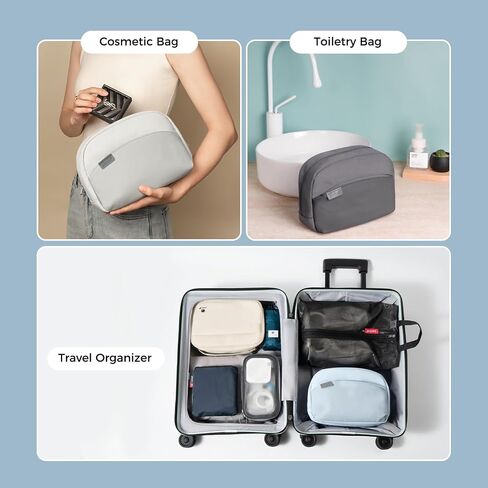 pack all Travel Toiletry Bag for Women and Men, Multi-Compartment Cosmetic Bag, Water-Resistant Makeup Bag for Toiletries, Accessories (Cloudy Gray) in Kuwait