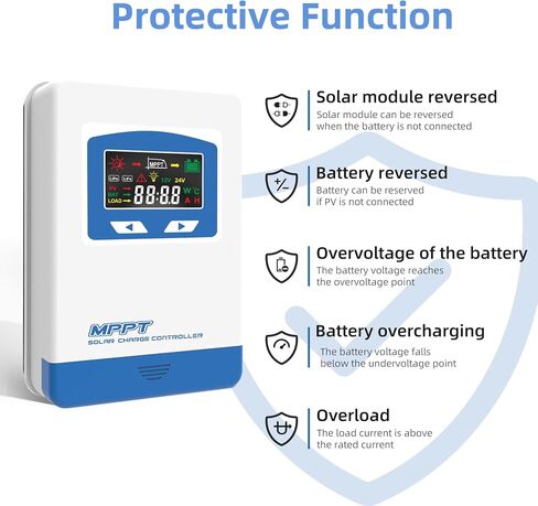 جهاز التحكم بالشحن بالطاقة الشمسية MPPT 30 أمبير 12 فولت/24 فولت، شاشة LCD ذات معلمات قابلة للتعديل لإدخال التيار المستمر، الحد الأقصى PV 75 فولت منظم شحن الألواح الشمسية، يعمل من أجل بطارية ليثيوم مغمورة بالجل AGM in Saudi Arabia