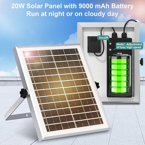 Solar Powered Fan with Battery, Solar Fan for Greenhouse Circulation with 10Ft On/Off Cable, Waterproof Solar Fan Exhaust Intake for Chicken Coop, Shed, Pet Houses, Ventilation in Saudi Arabia