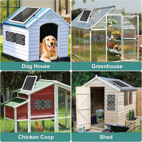 Solar Powered Fan with Battery, Solar Fan for Greenhouse Circulation with 10Ft On/Off Cable, Waterproof Solar Fan Exhaust Intake for Chicken Coop, Shed, Pet Houses, Ventilation in Saudi Arabia