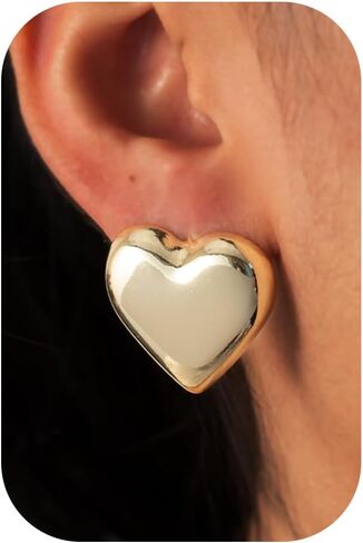 Chunky Gold Earrings-14K Gold Plated Ginkgo Leaf Bow Dangle Geometric Designed Drop Heart Teardrop Statement Chunky Earrings for Women in Saudi Arabia