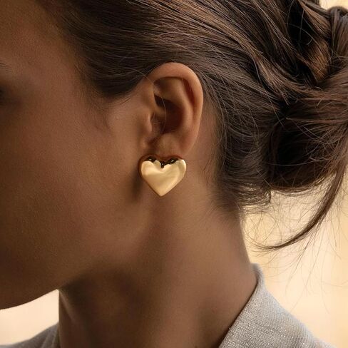 Chunky Gold Earrings-14K Gold Plated Ginkgo Leaf Bow Dangle Geometric Designed Drop Heart Teardrop Statement Chunky Earrings for Women in Saudi Arabia