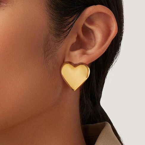 Chunky Gold Earrings-14K Gold Plated Ginkgo Leaf Bow Dangle Geometric Designed Drop Heart Teardrop Statement Chunky Earrings for Women in Saudi Arabia
