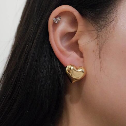 Chunky Gold Earrings-14K Gold Plated Ginkgo Leaf Bow Dangle Geometric Designed Drop Heart Teardrop Statement Chunky Earrings for Women in Saudi Arabia