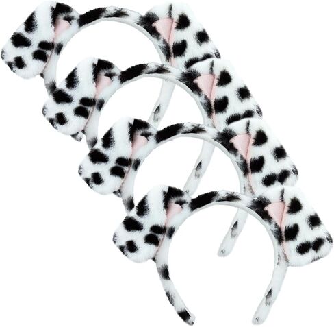 SIOTMERA 4Pack Dalmatian Dog Ears Headband, Fluffy Faux Fur Animal Costume Hairband Realistic for Halloween Cosplay Party Washing Makeup in Kuwait