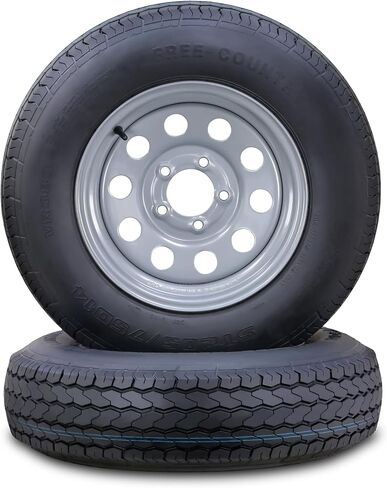 Free Country Trailer Tire Wheel Assembly ST205/75D15 6-Ply C 101L 5 Lug on 5" PCD Silver Mod Rim, SET 2 in Kuwait