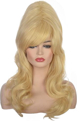 Women Black Beehive Wig Long Curly Wavy Bouffant Heat Resistant Synthetic Hair wigs for Womens Vintage Costume Cosplay Halloween Party in Saudi Arabia