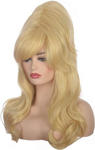 Women Black Beehive Wig Long Curly Wavy Bouffant Heat Resistant Synthetic Hair wigs for Womens Vintage Costume Cosplay Halloween Party in Saudi Arabia