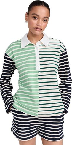 English Factory Women's Knit Stripe Colorblock Polo Sleeves Top in Saudi Arabia