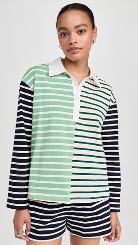 English Factory Women's Knit Stripe Colorblock Polo Sleeves Top in Saudi Arabia