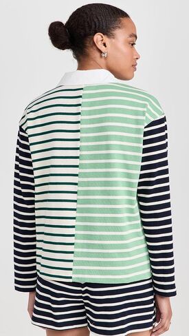 English Factory Women's Knit Stripe Colorblock Polo Sleeves Top in Saudi Arabia