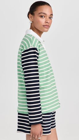 English Factory Women's Knit Stripe Colorblock Polo Sleeves Top in Saudi Arabia