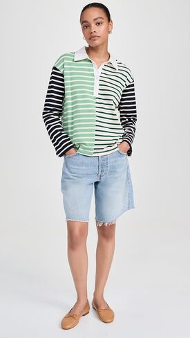 English Factory Women's Knit Stripe Colorblock Polo Sleeves Top in Saudi Arabia