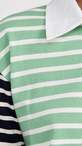English Factory Women's Knit Stripe Colorblock Polo Sleeves Top in Saudi Arabia