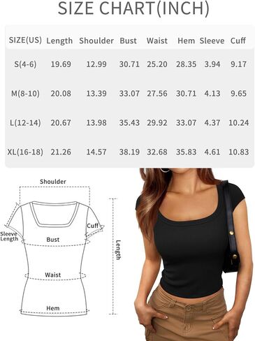 Trendy Queen Womens Square Neck Ribbed Basic Going Out Crop Tops Short Sleeve T Shirts Summer Clothes 2025 in Saudi Arabia