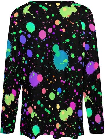 Glow in Dark Splatter Neon Long Sleeve Shirts for Women Fashion V Neck T-Shirt Women's Fall Tops in Saudi Arabia