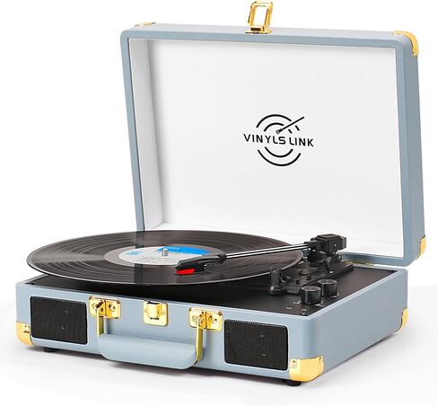 Vinyl Record Player with Treble & Bass Gain Vintage 3-Speed Bluetooth Suitcase Portable LP Turntable Player with Built-in Speaker, 33 45 78RPM, Belt Drive, Auto Stop, RCA/AUX/Headphone Jack, Khaki in Saudi Arabia