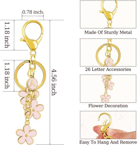 Initial Letter Keychain, Cute Keychains for Women, Pink Flower Keychain Pendant KeyRing for Handbag Backpack Wallet in Saudi Arabia