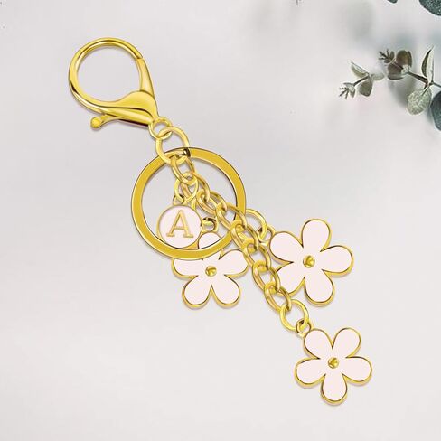 Initial Letter Keychain, Cute Keychains for Women, Pink Flower Keychain Pendant KeyRing for Handbag Backpack Wallet in Saudi Arabia