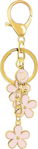 Initial Letter Keychain, Cute Keychains for Women, Pink Flower Keychain Pendant KeyRing for Handbag Backpack Wallet in Saudi Arabia