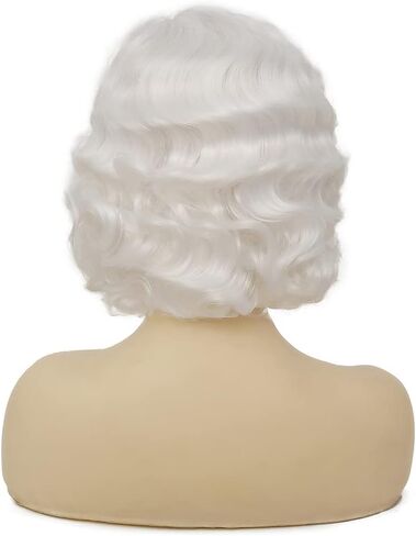 Swiking Short White Curly Finger Wave Wigs for Women 1920s Wig Vintage Synthetic Cosplay Costume Full Wig (White) in Kuwait