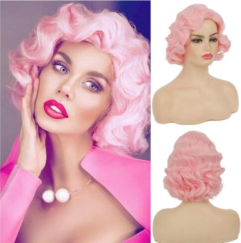 Swiking Short White Curly Finger Wave Wigs for Women 1920s Wig Vintage Synthetic Cosplay Costume Full Wig (White) in Kuwait