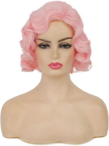 Swiking Short White Curly Finger Wave Wigs for Women 1920s Wig Vintage Synthetic Cosplay Costume Full Wig (White) in Kuwait