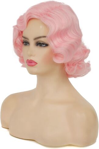 Swiking Short White Curly Finger Wave Wigs for Women 1920s Wig Vintage Synthetic Cosplay Costume Full Wig (White) in Kuwait