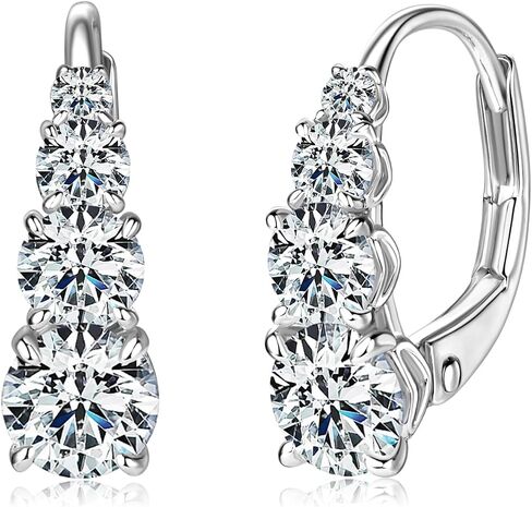 4 Stone Moissanite Hoop Earrings, 925 Sterling Silver Hypoallergenic Leverback Drop Earrings for Women, D Color VVS1 Lab Created Diamond Round Cut Jewelry Gifts in Kuwait