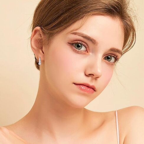 4 Stone Moissanite Hoop Earrings, 925 Sterling Silver Hypoallergenic Leverback Drop Earrings for Women, D Color VVS1 Lab Created Diamond Round Cut Jewelry Gifts in Kuwait