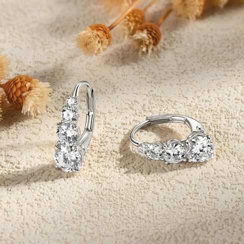 4 Stone Moissanite Hoop Earrings, 925 Sterling Silver Hypoallergenic Leverback Drop Earrings for Women, D Color VVS1 Lab Created Diamond Round Cut Jewelry Gifts in Kuwait