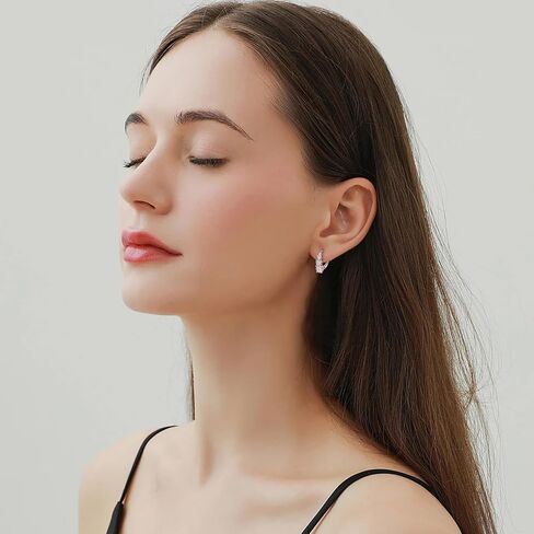 4 Stone Moissanite Hoop Earrings, 925 Sterling Silver Hypoallergenic Leverback Drop Earrings for Women, D Color VVS1 Lab Created Diamond Round Cut Jewelry Gifts in Kuwait