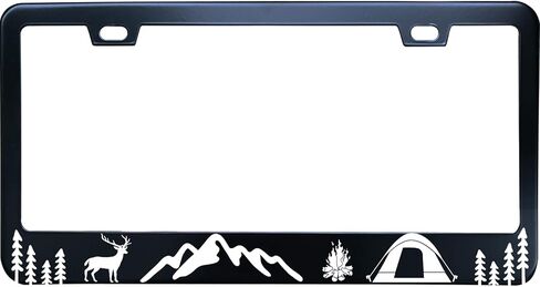 Mountain Forest Deer Wildfire Wild Tree License Plate Frame Matte Black Stainless Steel License Plate Frame Holder 2 Hole & Screws for Women/Men, 12x6 Fits Standard US/CA in Saudi Arabia