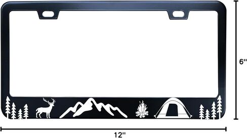 Mountain Forest Deer Wildfire Wild Tree License Plate Frame Matte Black Stainless Steel License Plate Frame Holder 2 Hole & Screws for Women/Men, 12x6 Fits Standard US/CA in Saudi Arabia