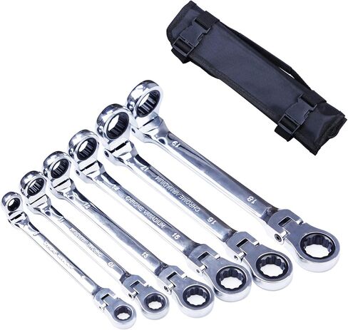 BANG 4 BUCK Metric Ratchet Wrench Set Double Box End Flex Head Ratcheting Wrench Roll for Craftsman, 8-19mm Standard Wrench Set Chrome Vanadium Steel Gear Wrench with Organizer Pouch, 6-Piece in Saudi Arabia