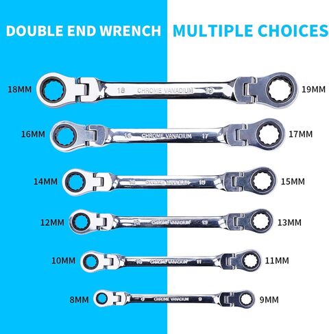 BANG 4 BUCK Metric Ratchet Wrench Set Double Box End Flex Head Ratcheting Wrench Roll for Craftsman, 8-19mm Standard Wrench Set Chrome Vanadium Steel Gear Wrench with Organizer Pouch, 6-Piece in Saudi Arabia